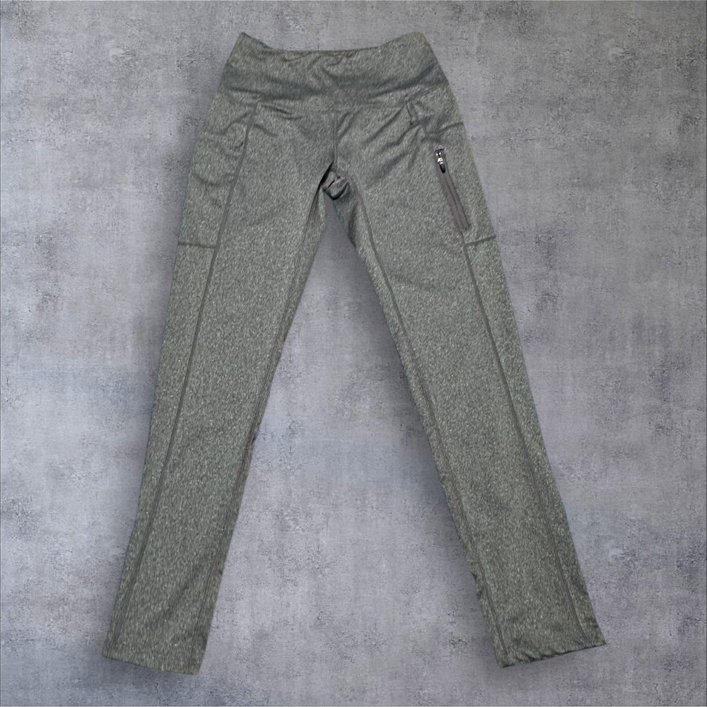 NYL High Waist Athletic Leggings Gray Zip Pocket Womens Small